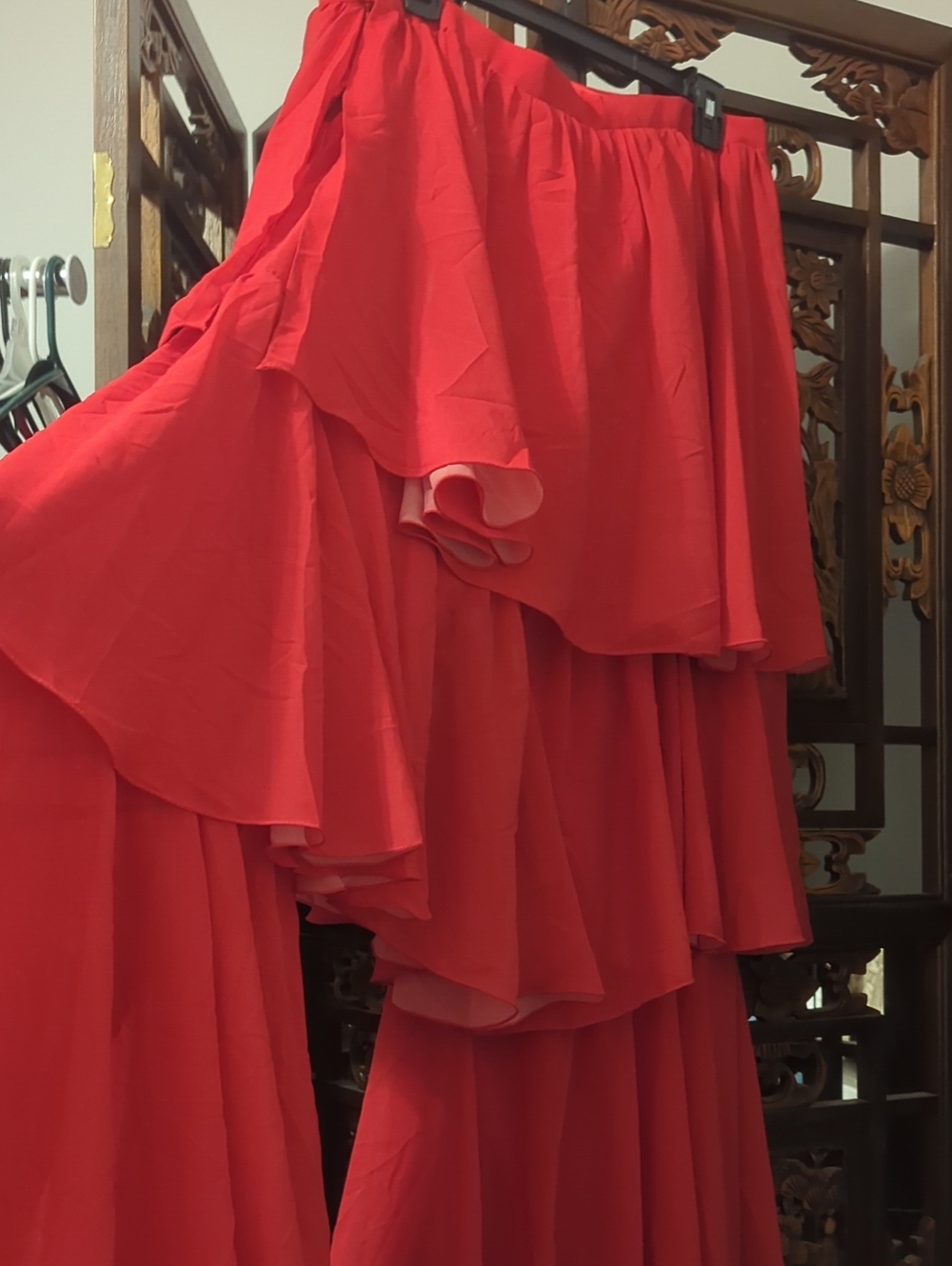Elegant Red High-Low Tiered Pants